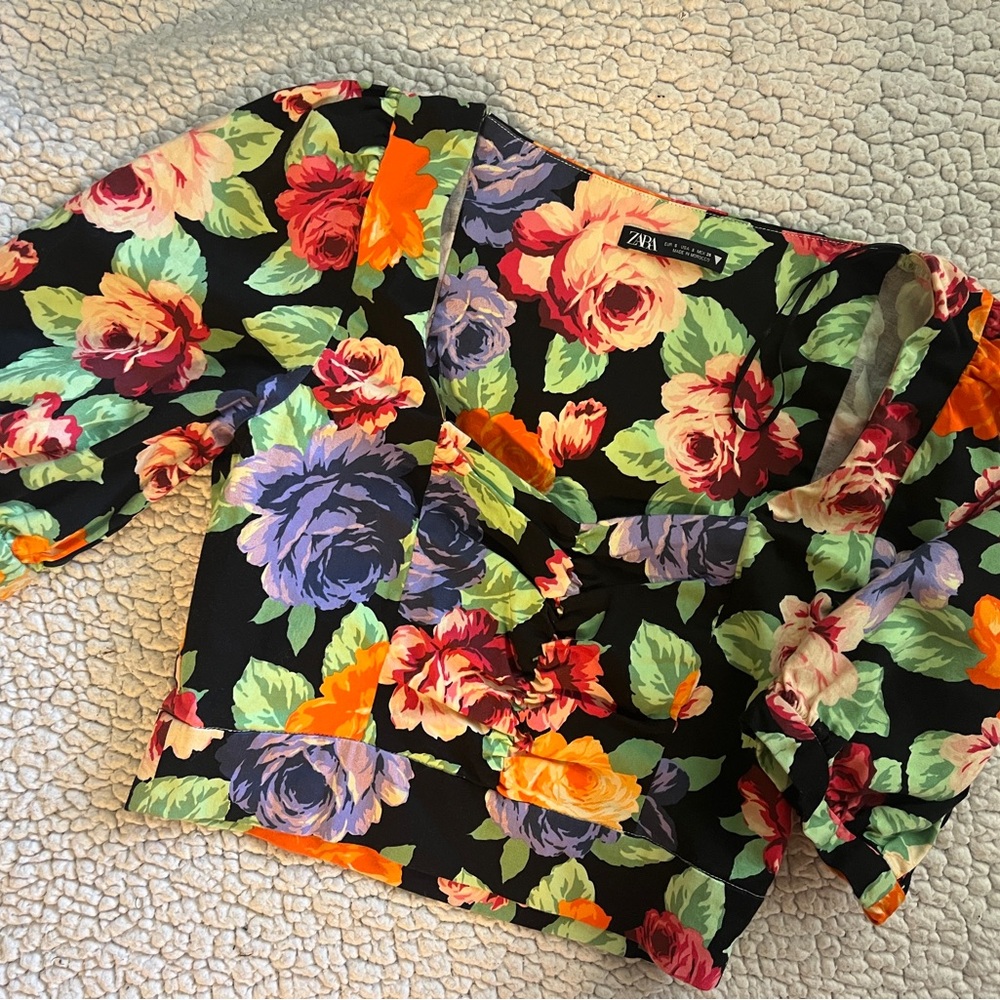 Zara Floral Blouse - Black, Red, Purple, Green, Orange
